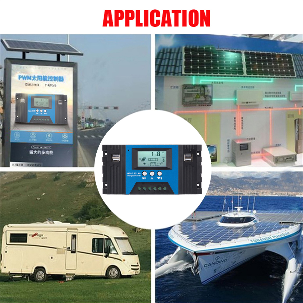 30-100A Bộ điều khiển sạc năng lượng mặt trời mới LCD USB 12V/24V Bảng điều khiển năng lượng mặt trời Bộ điều chỉnh sạc pin ô tô Bộ phận năng lượng mặt trời PV