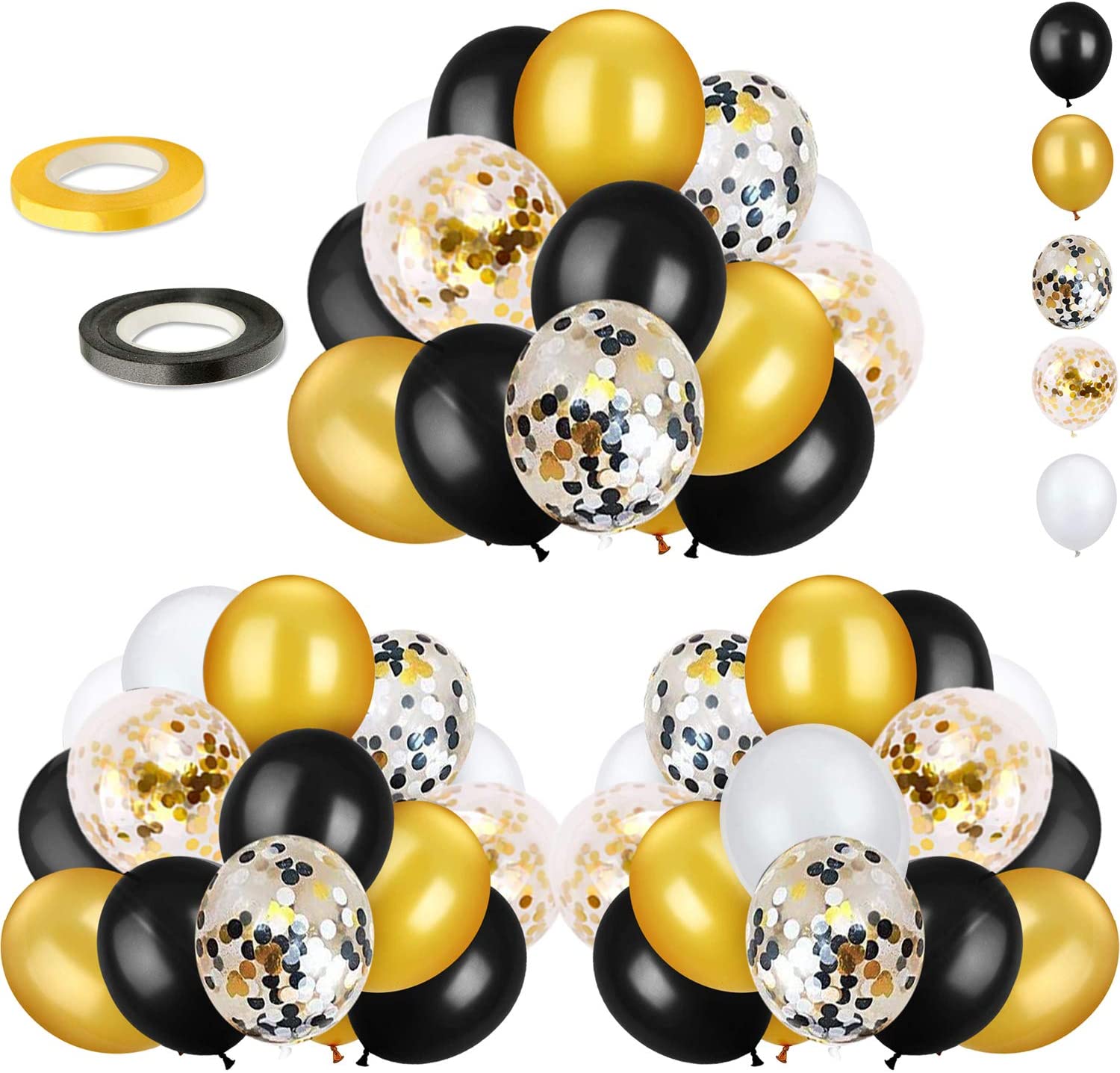 Kiena 72 Pack Black Gold Confetti Balloons Kit 12 Inch Black Gold