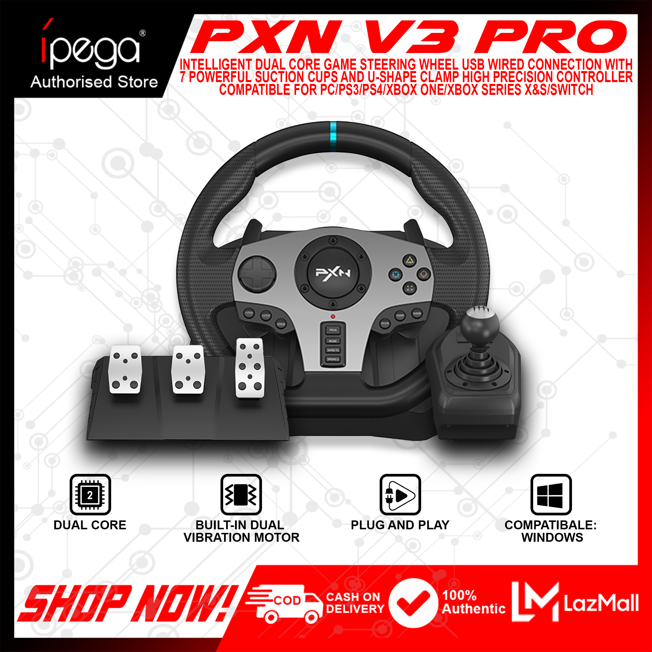 PXN V3 Pro Intelligent Dual Core Game Steering Wheel USB Wired ...