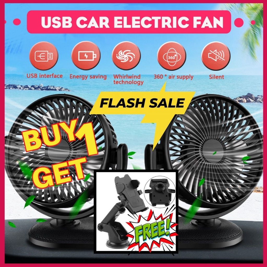 12V/24V Dual Car Fan with FREE Long Neck Car Cellphone Holder Lazada PH