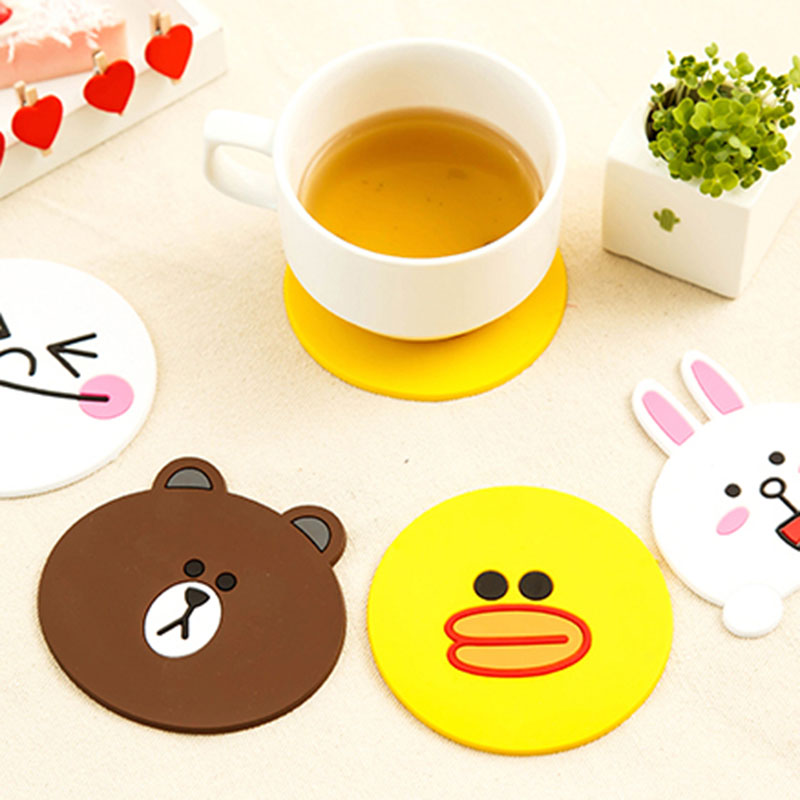 Coffee Tea Cup Placemat Silicone Material Cartoon Circle Shape with Thermal Insulation