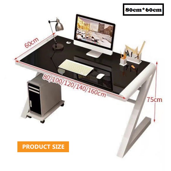 Tempered Glass Computer Table with U-Shape Legs for Bedroom Study room ...