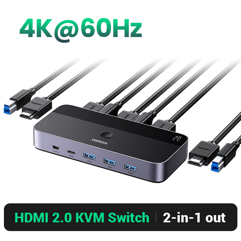 UGREEN HDMI 2.0 KVM Switcher Box 4K60Hz 2 IN 1 OUT Ultra HD HDMI for ...