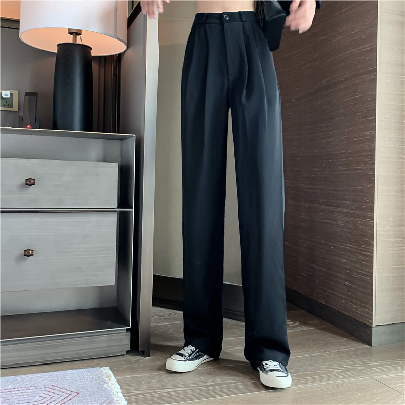 Korean wide leg trousers for women high waist loose casual baggy suit ...