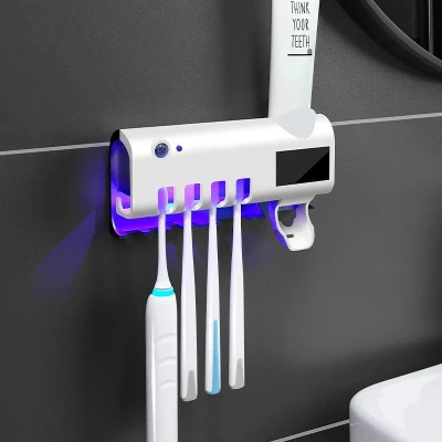 J and A UV Light Ultraviolet Toothbrush Holder Auto Toothpaste Dispenser Sterilizer Solar Energy Bathroom Toothpaste Squeeze Holder