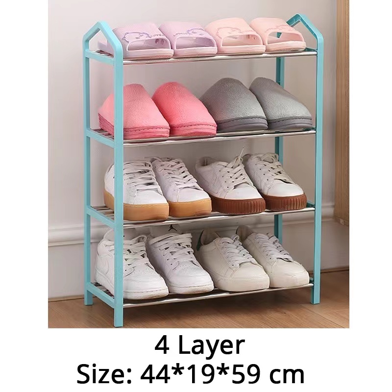 Single layer 4 stainless steel pipe shoes sandals organizer rack space ...