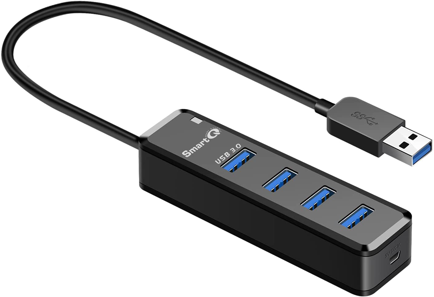 SmartQ H302 4-port USB 3.0 Hub with 1ft Long Cable, Multi USB Port Expander  with Micro-B Charging Port, Fast Data Transfer USB Splitter For laptop,  Compatible with Windows PC, Mac, Printer, Mobile