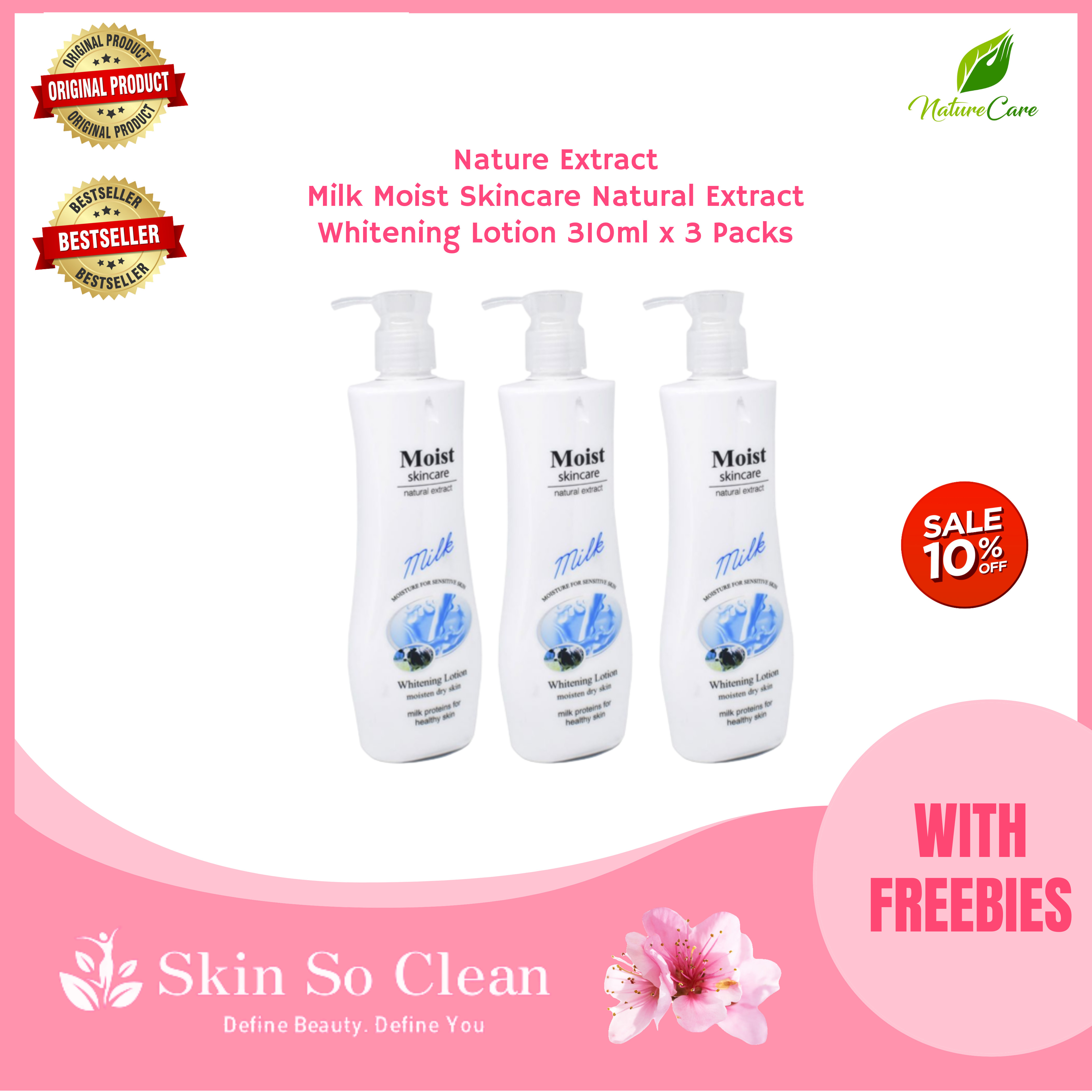 SKIN SO CLEAN Milk Moist Skincare Natural Extract Whitening Lotion