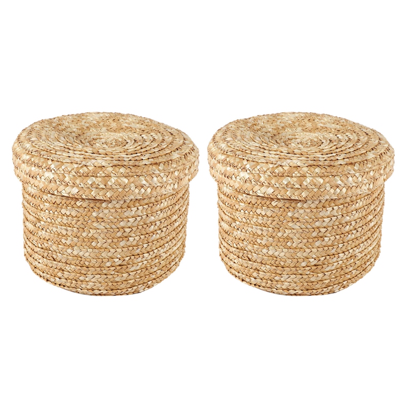 2X Wheat Straw Woven Storage Basket Storage Basket Innovative Basket Rustic Natural Brown Finish Basket