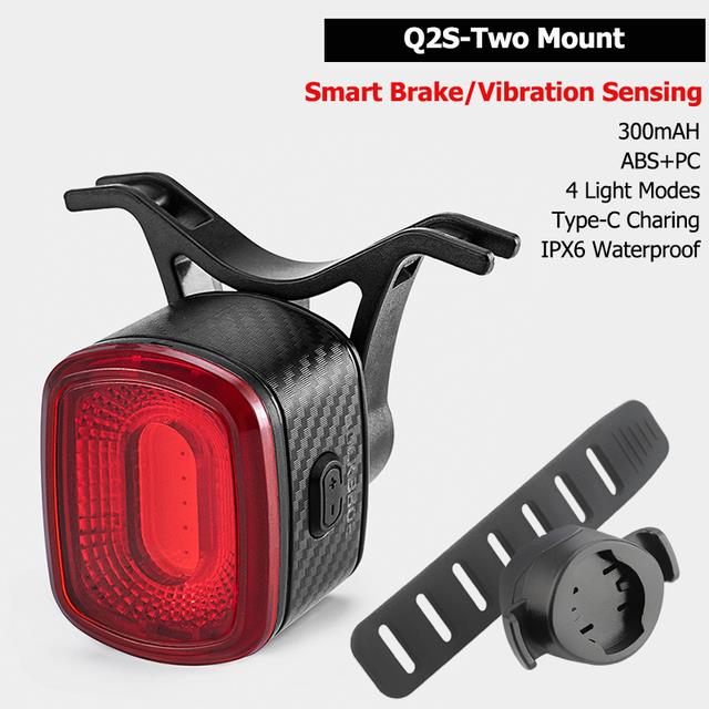 ROCKBROS Bike Tail Light - Anti-Lost Brake Sensing USB Rechargeable LED Safety Light For Night Riding