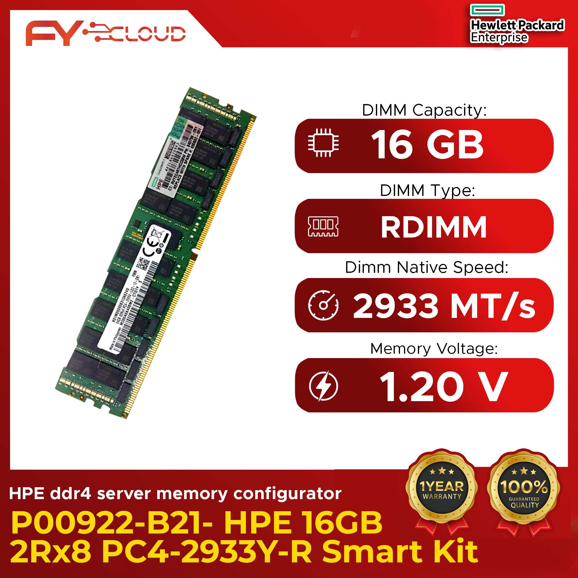 Hp P03050 091 Hpe HPE 16GB (1x16GB) DDR4-2933 PC4-23400 2Rx8 ECC