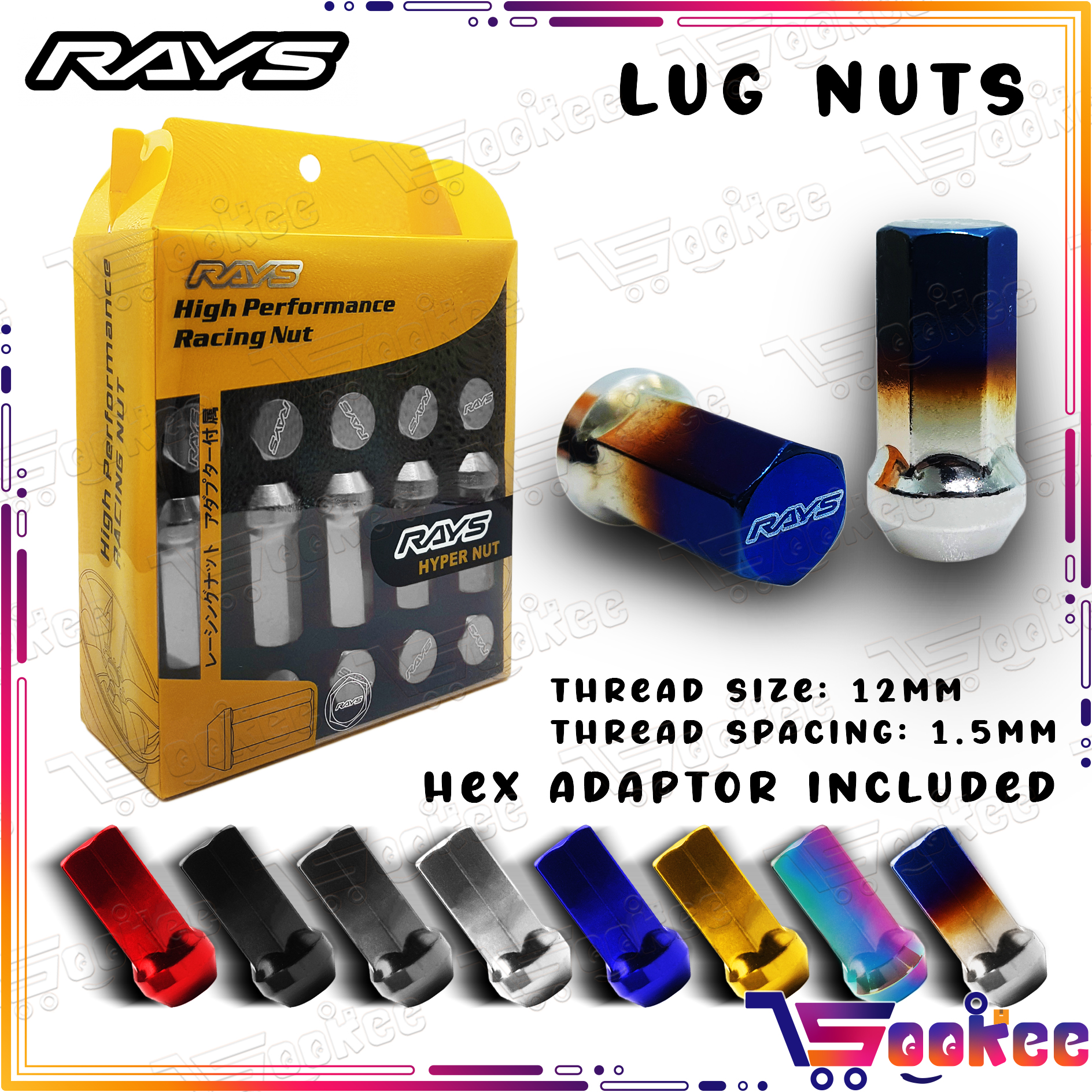 Rays Steel Lug Nuts 12mm x 1.5mm 20pcs/set w/ Hex Adaptor // Rays