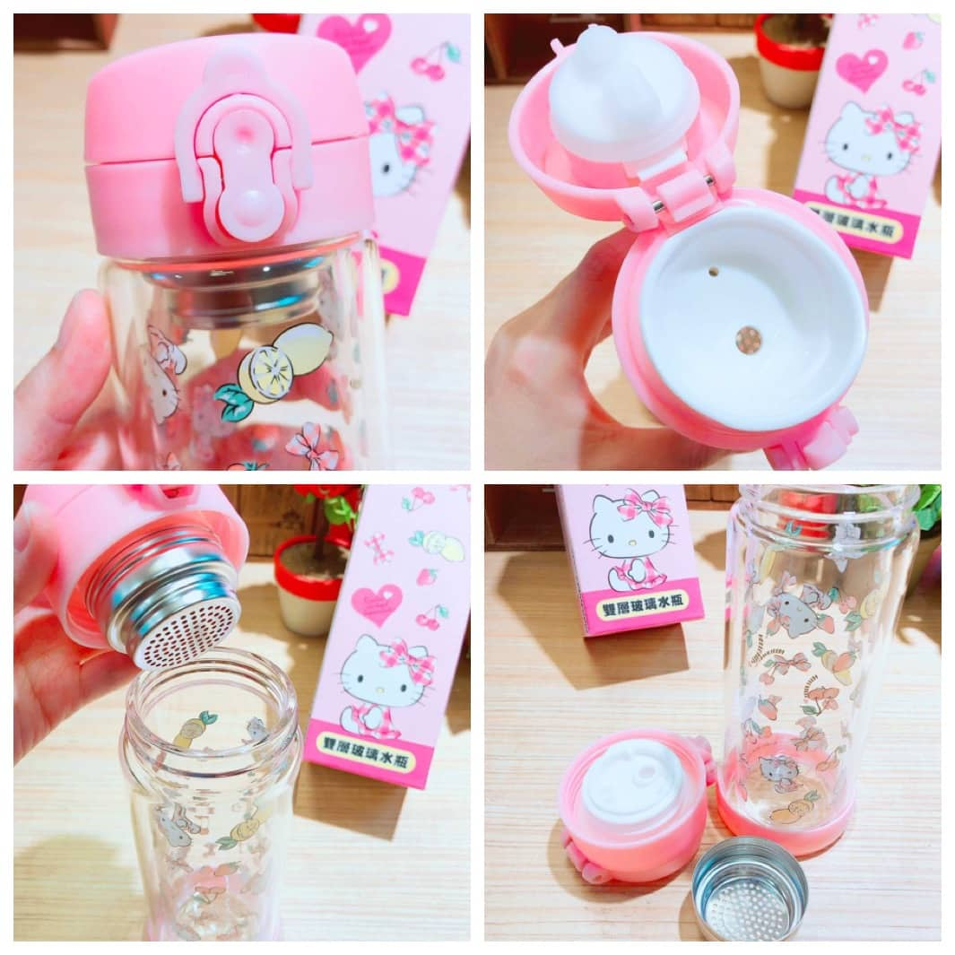 SANRIO LICENSED TAIWAN HELLO KITTY Double Layered Tempered Glass Bottle