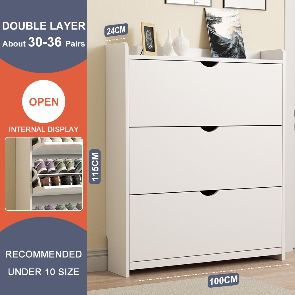 LENOBLE Shoe Wood Shoe Long100cm 3 Doors 6 Layers Shoe Storage Large