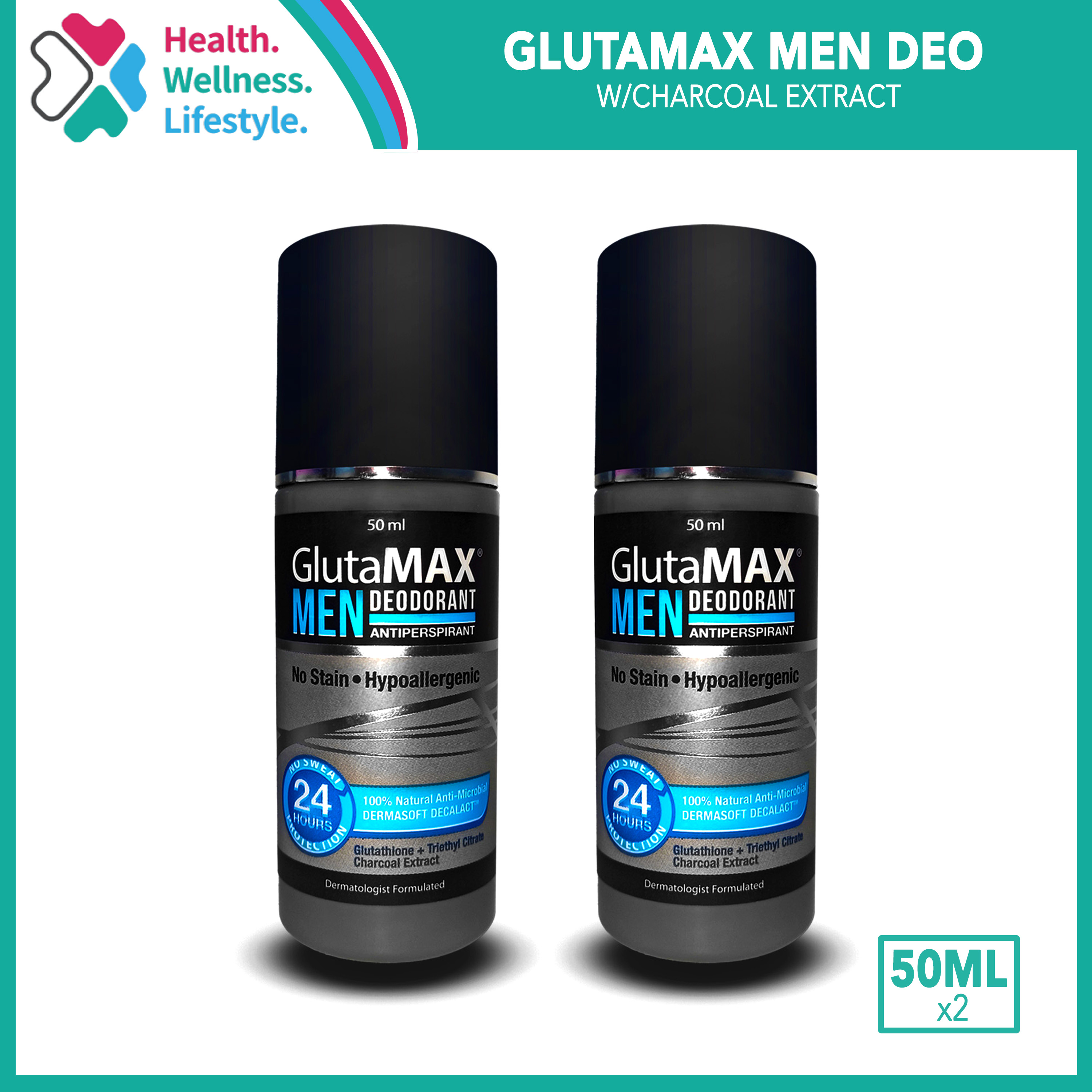 Glutamax Men Lightening Deo Antiperspirant Whitening Underarm Deodorant Roll On 50ml W 9988