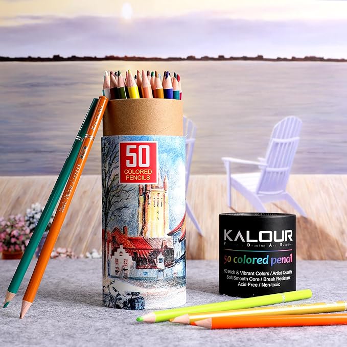 KALOUR Premium Colored Pencils,Set of 50 Colors,Artists Soft Core with  Vibrant Color,Ideal for Layering Blending Shading,Color Pencils for Adults