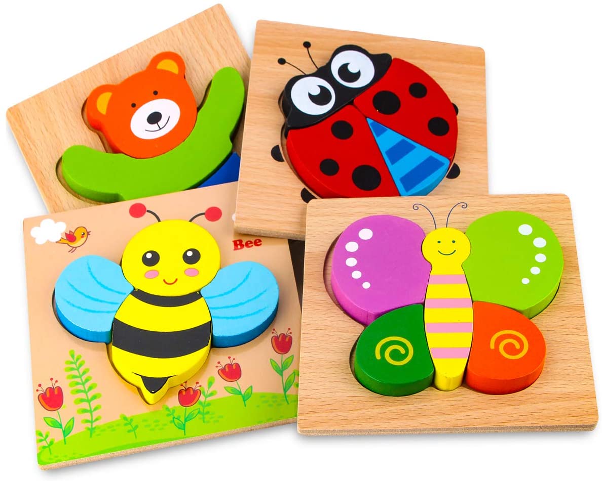 SKYFIELD Wooden Animal Jigsaw Puzzles for Toddlers 1 2 3 Years Old, Boys  &Girls Educational Toys Gift with 4 Animals Patterns, Bright Vibrant Color  Shapes,Gift Box Packed Ready (Animal) | Lazada PH
