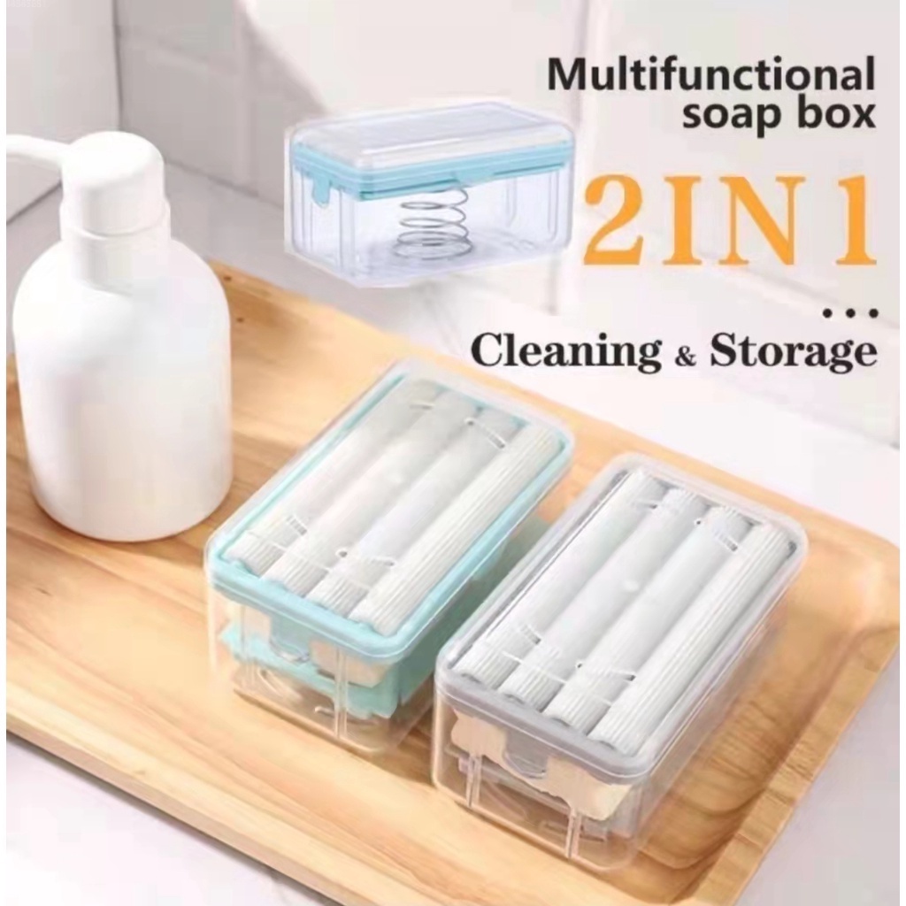 1/2PCS 2 in 1 Multifunctional Soap Box multifunctional hand free rubbing  foaming soap holder organizer soap holder with drainer foaming rubbing soap  dispenser Soap Box drain Hand Free soap storage creative soap