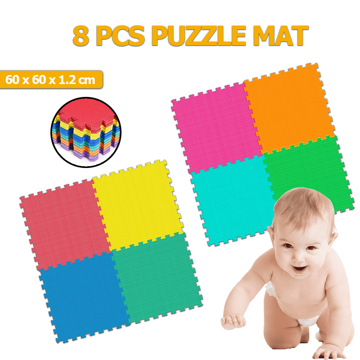 8 Pieces Puzzle Playtime Rubber Mat Big 60 x 60 x 1.2 cm Big Puzzle