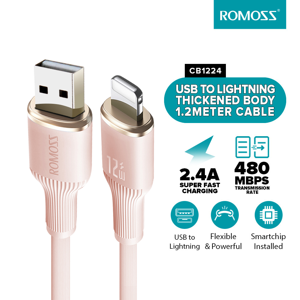 Romoss CB12B 2.4A Fast Charging Cable 1M USB to Lightning Fast Charger Data Cable for iPhone iPad iOS Devides Charging