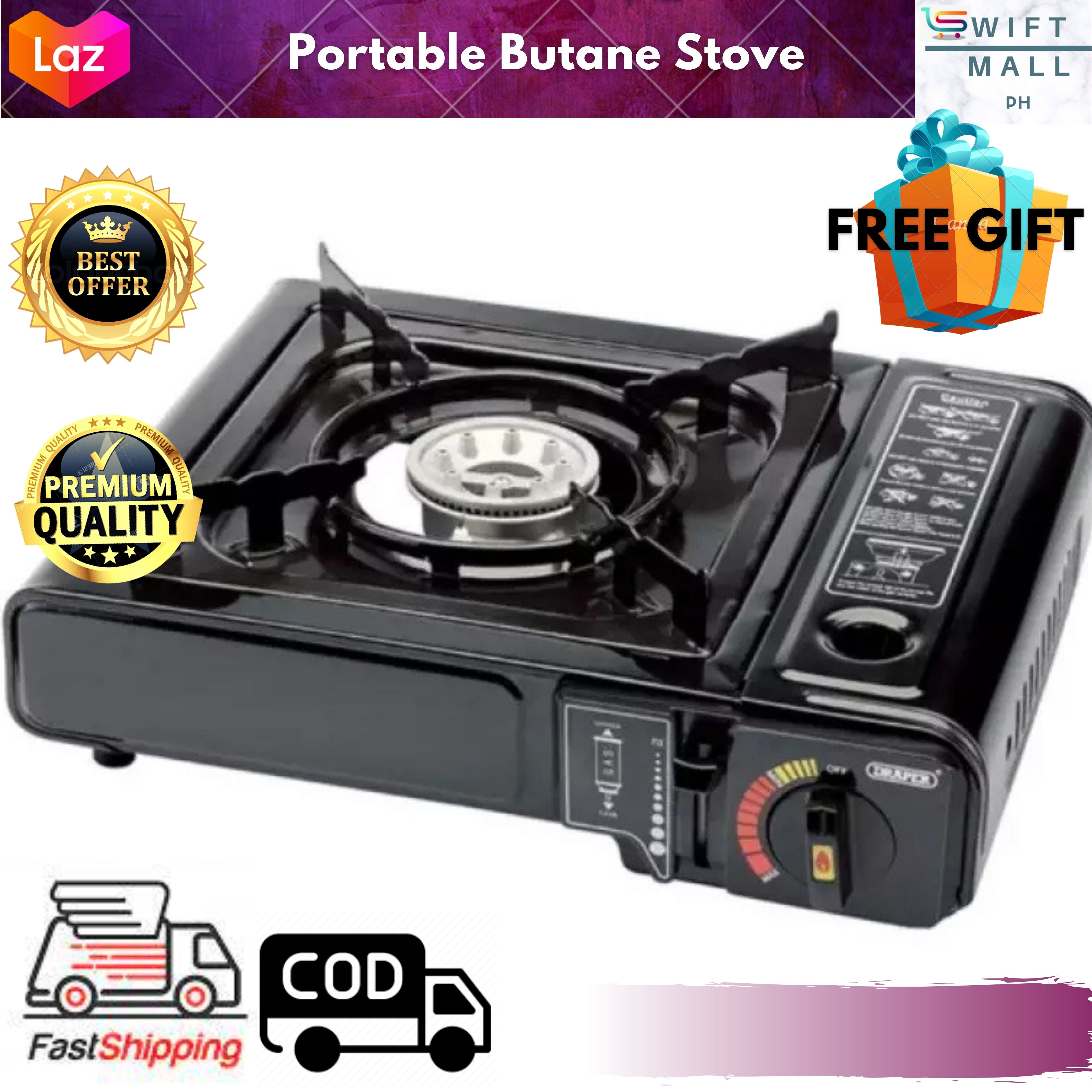 SwiftMall Butane Gas Stove Korean Cooking Samgyupsal Travel Convenient