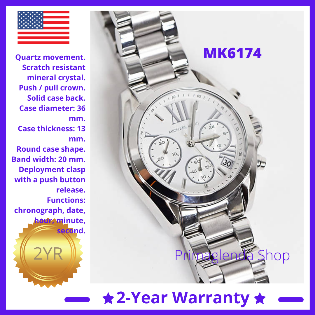 MICHAEL KORS MK6174 Mid-Size Chronograph Silver-tone Silver Dial with 2-year warranty sold by Primaglenda | PH
