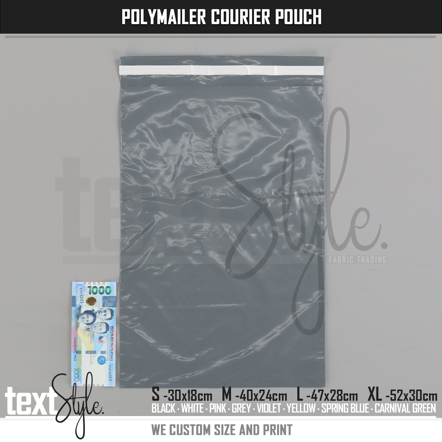 Textstyle Polymailer Courier Pouch Shipping Pouch Plastic Pouch S M L XL 50pcs Pack Grey