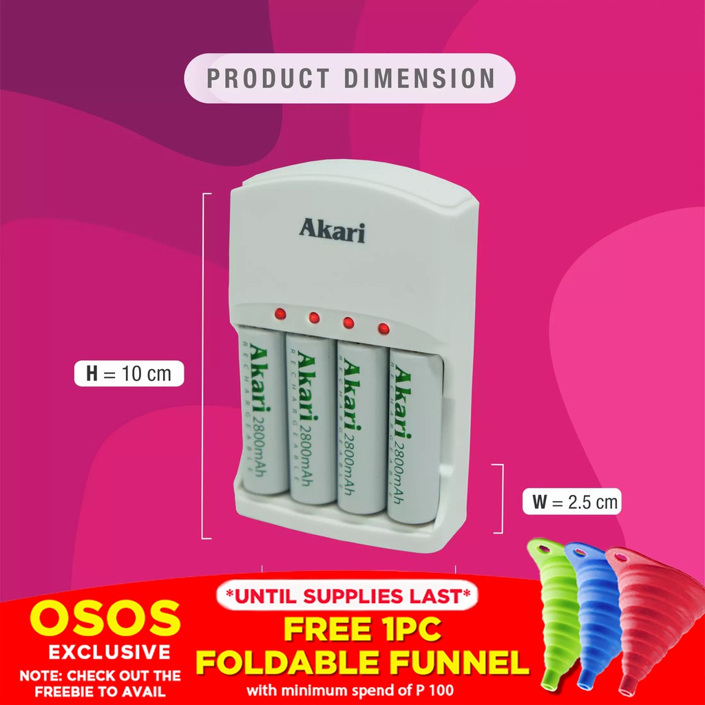 AKARI ORIGINAL Automatic Battery Charger with 4 PCS x 2800maH