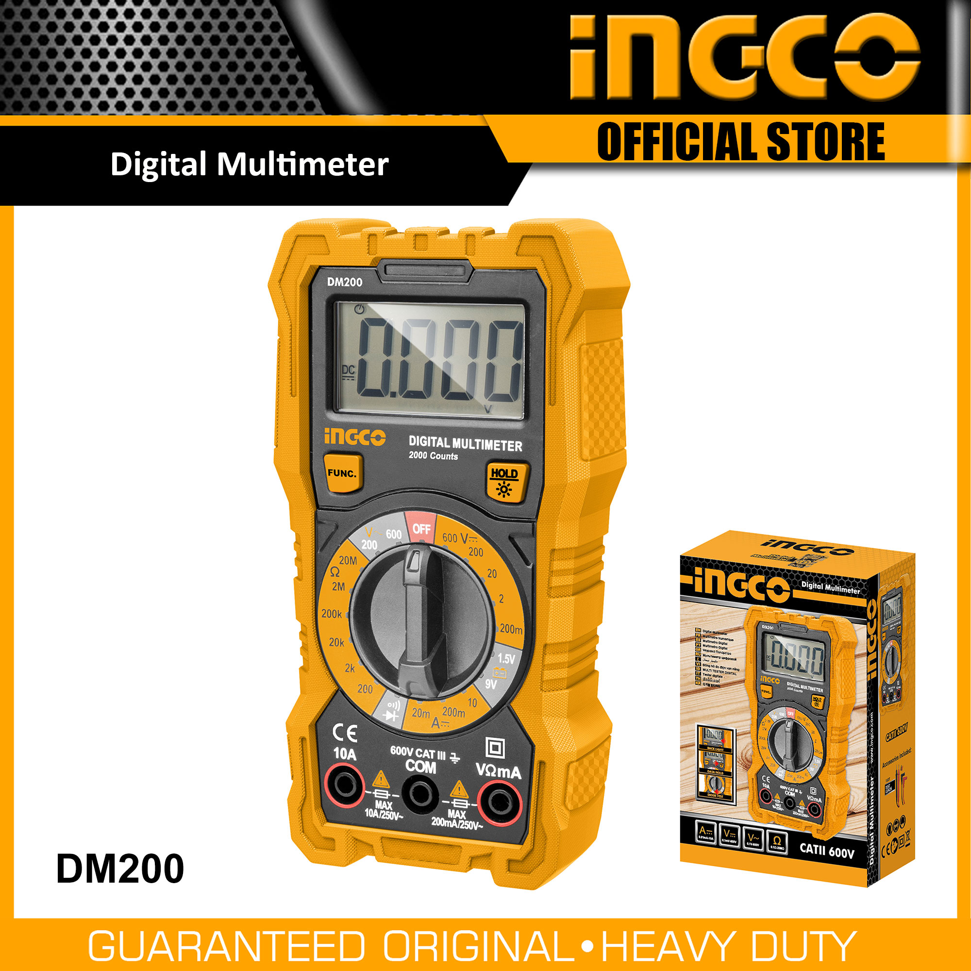 INGCO Digital Multimeter Meter Electrical Tool Tester 1999 counts DM200