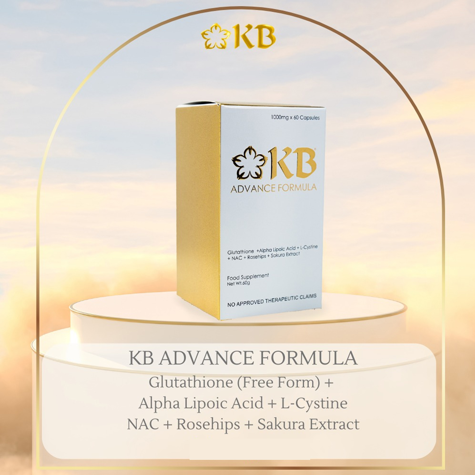 KB Advance Formula Glutathione + Alpha Lipoic Acid + L-Cystine + NAC +  Rosehips+ Sakura Extract 1000mg x 60 Capsules - Lazada