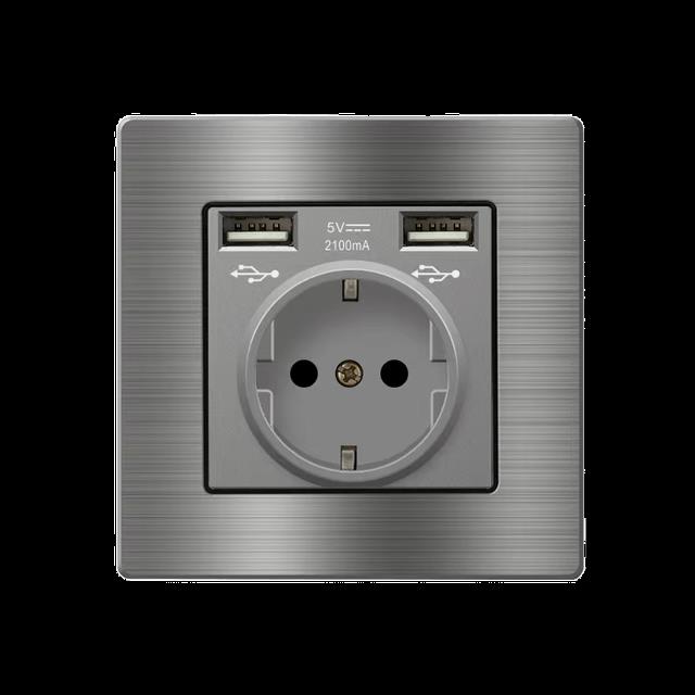 【DT】hot！ grey Eu wall light switchStainless steel universal usb rechargeable electrical