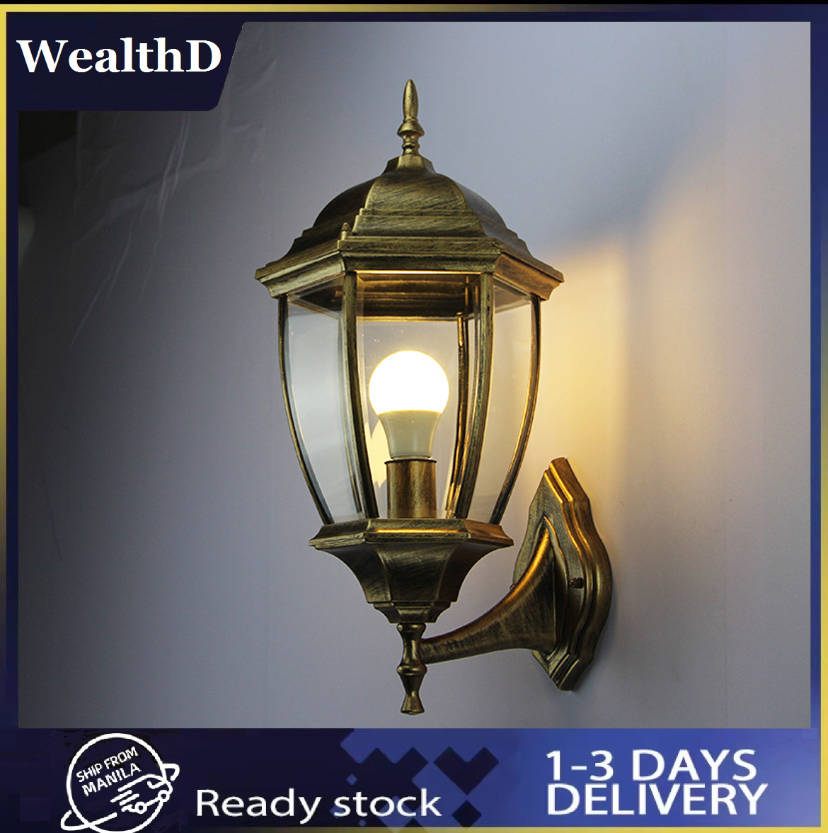 Antique Exterior Wall Light Fixture Aluminum Glass Lantern Outdoor