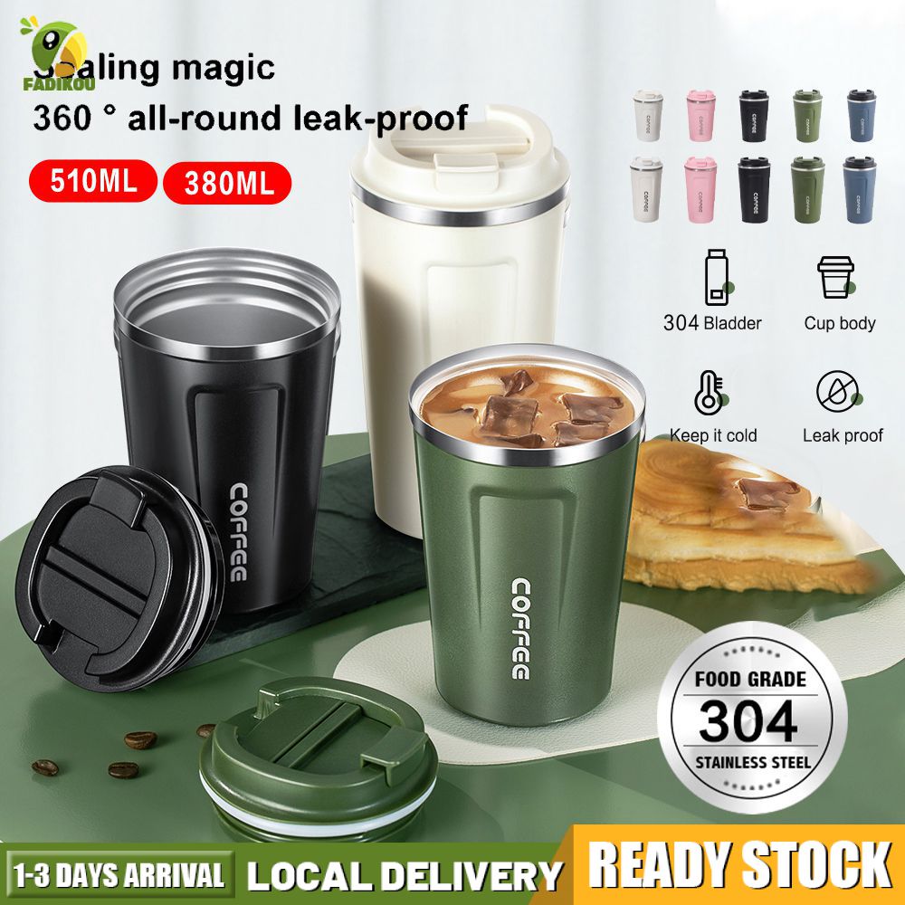380ml/510ml 304 Stainless Steel Milk Tea Coffee Mug Leak-proof