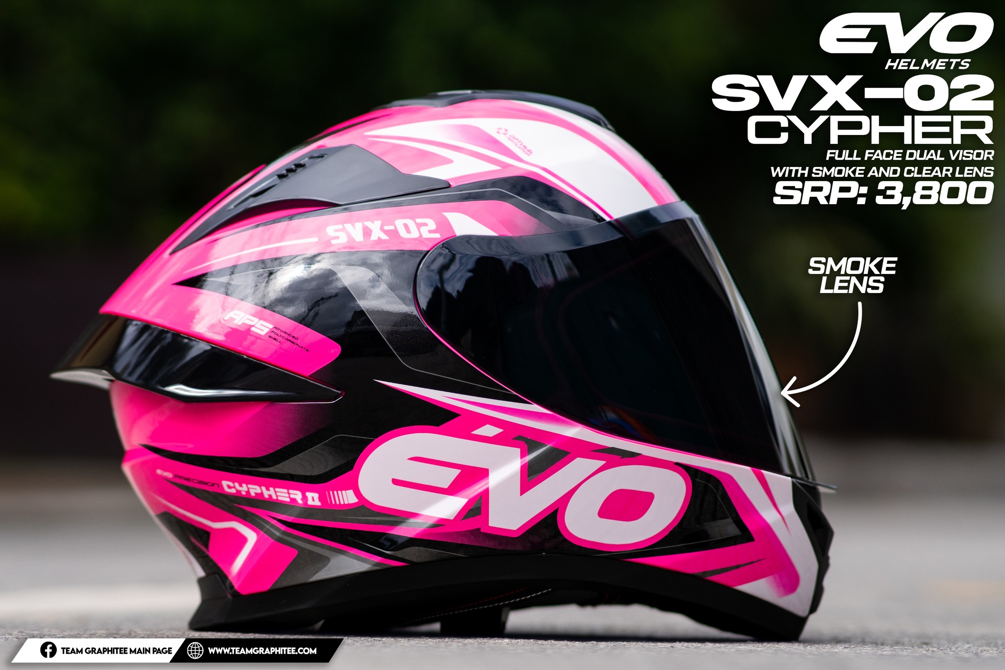 EVO SVX02 CYPHER PINK II FULL FACE DUAL VISOR HELMET WITH FREE CLEAR