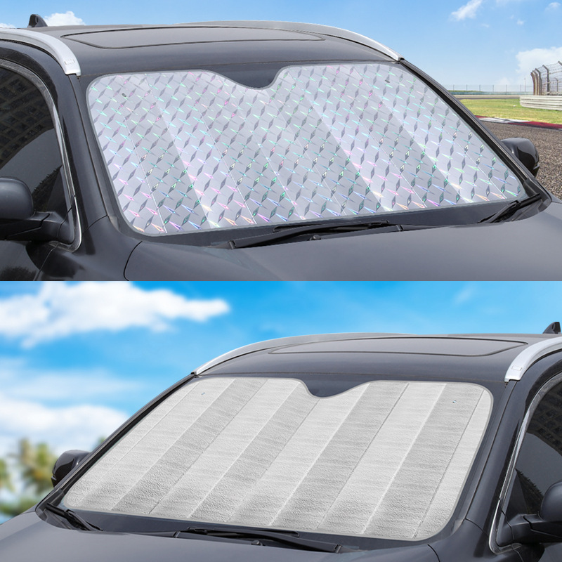 CDGroup Car Front Window Windscreen Reflective UV Laser Sun Shade Block Screen Silver Heat Reflective Foldable Car Sun Shade Windshield Visor Universal Front Sunshades 