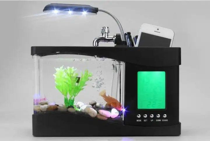 Mini Usb Desktop Aquarium Fish Tank Lcd Lamp Light Led Clock With