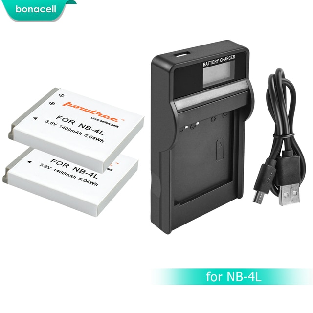 Bonacell 1400mah nb-4l nb4l nb 4l battery bateria+lcd charger for canon ixus 30 40 50 55 60 65 80 100 powershot sd1000 1100 l10