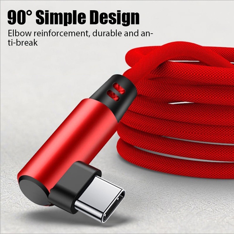 5A USB Type C Cable Wire Mobile Phone Fast Charging 90 Degree USB C Cable Type-C Charger Micro USB Cables For Suitable For Samsung S22 S21
