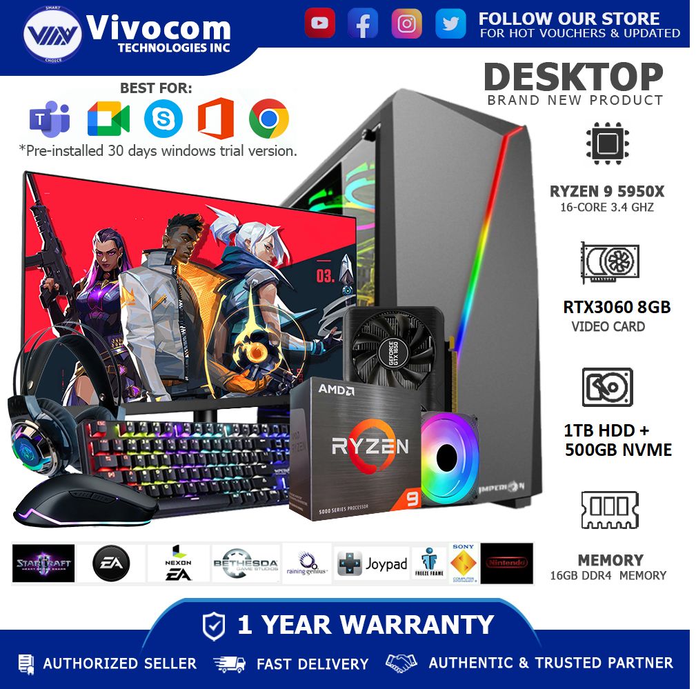 AMD Ryzen 9 5950X GAMING COMPUTER SET X570S Motherboard 16GB/1TB HDD