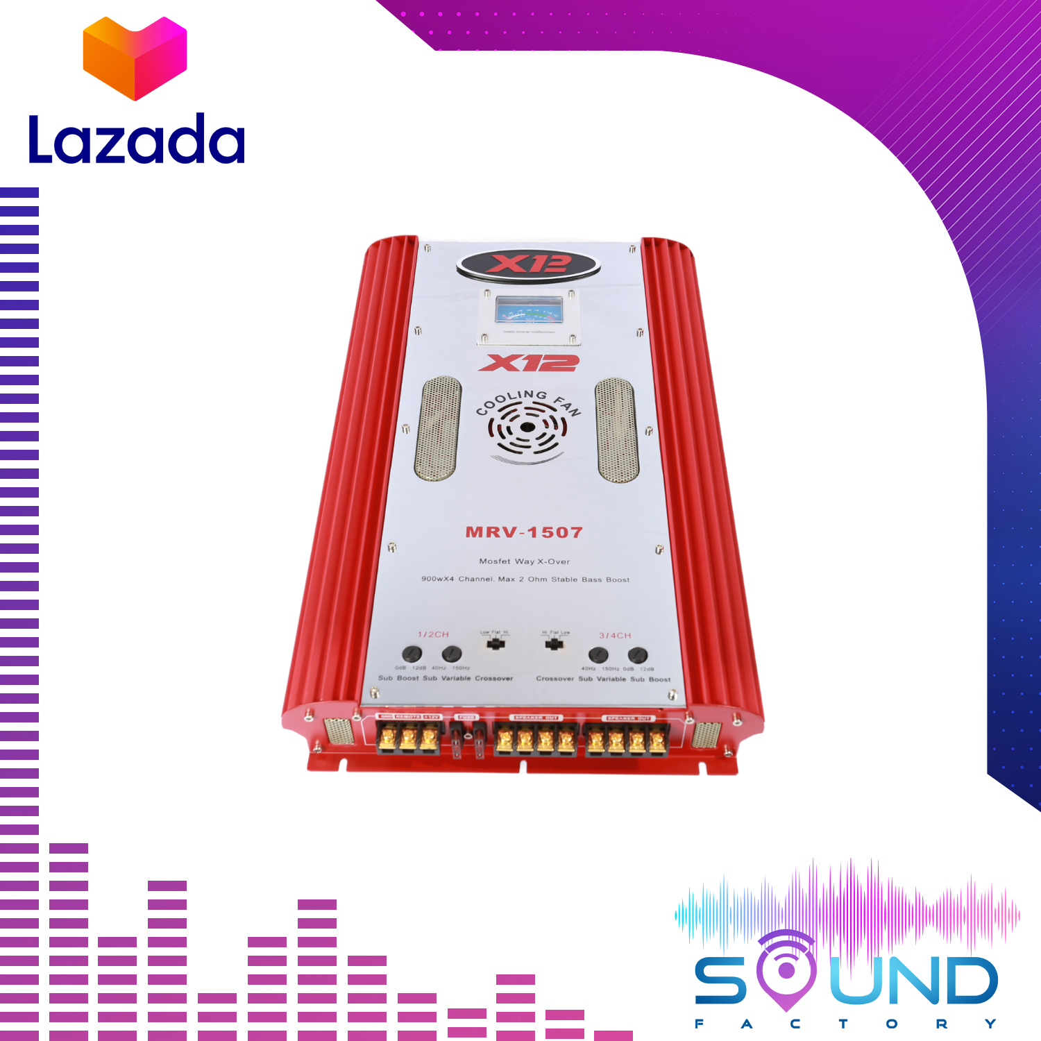 X12 MRV1507 4 Channel 3600 Watts Bass Booster Car Amplifier (Red