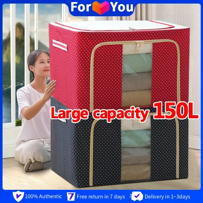storage box organizer 【Same day delivery】Storage box Durabox Box Folding Clothes Clothes Organizer Storage Cabinet For Clothes 72L 100L 150L Specification Water Proof Oxford Cloth Material Foldable Quilt Steel Storage Wardrobe