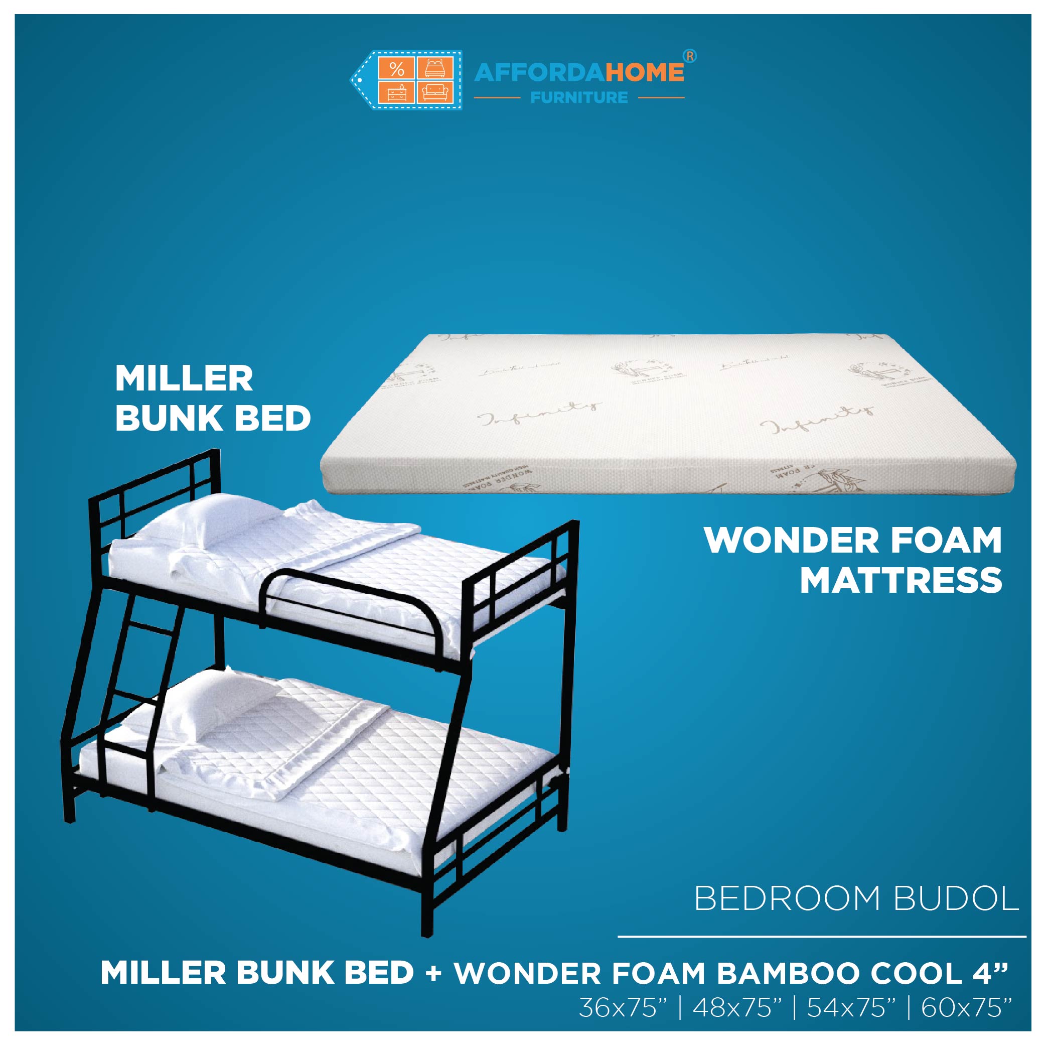 BUNK BED BUNDLE MILLER BUNKBED + 2 x 4" THICK FOAM (CLOUD , ATMOS