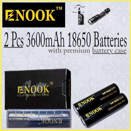 Authentic Enook 3600mAh 35A - 18650 with Battery Case - Best for Vapes and FLASHLiGHTS