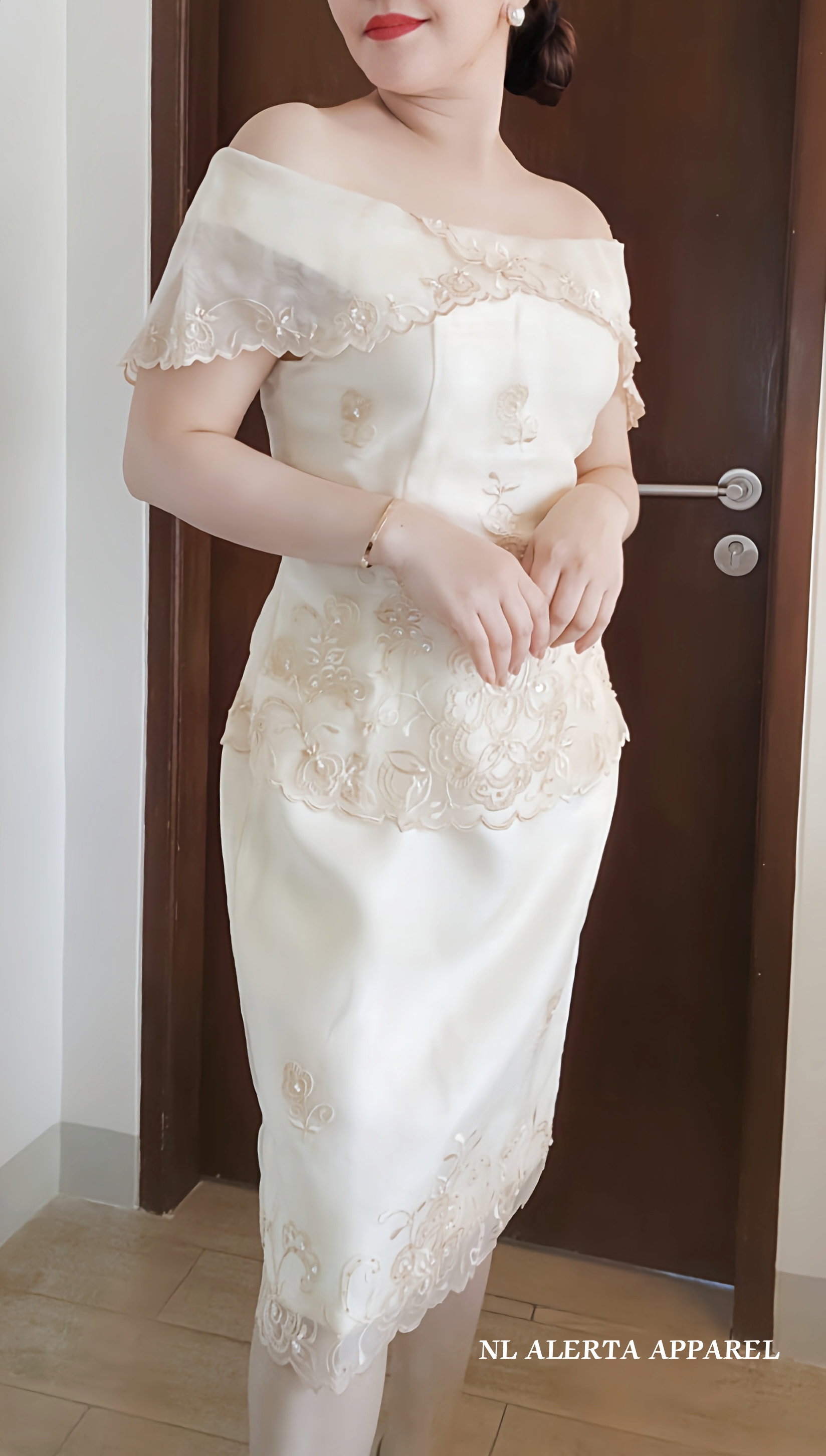 Off shoulder filipiniana gown best sale