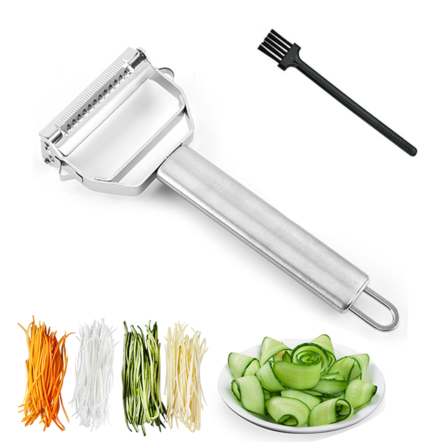 Stainless Steel Peeler Julienne Cutter Slicer for Carrot Potato Melon  Vegetable and Fruit with Cleaning Brush