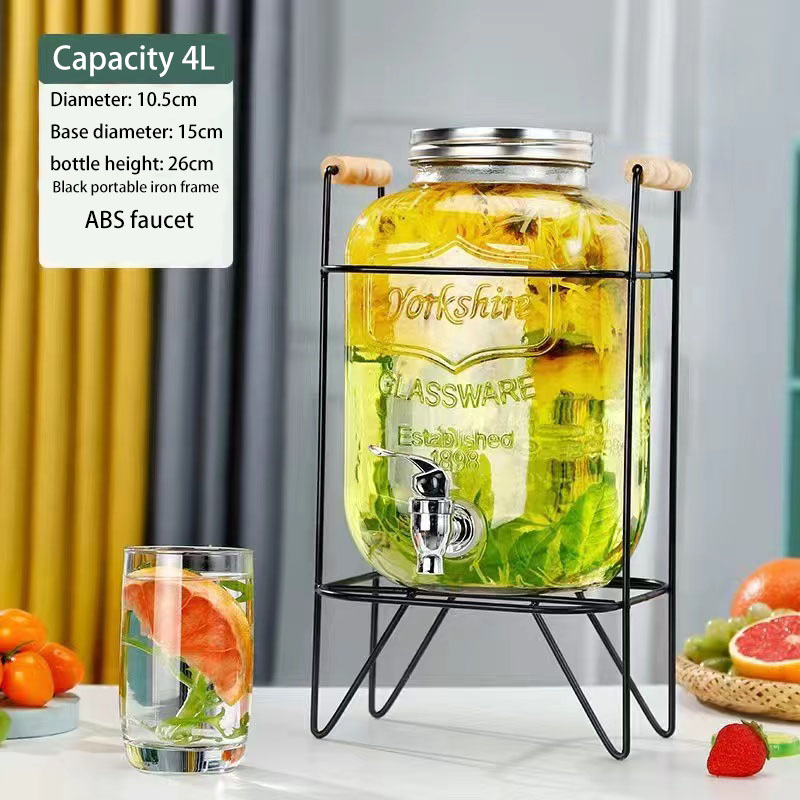 4L Glass Jar Juice Dispenser Glass Drink Beverage Dispenser with