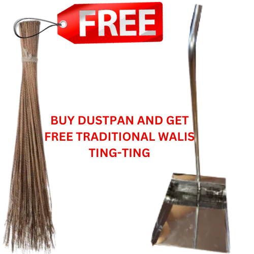 HEAVY DUTY PURE STAINLESS STEEL DUSTPAN WITH FREE TRADITIONAL WALIS