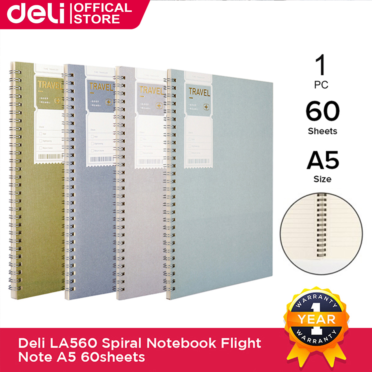 Deli A5 Spiral Book 60 Pages Notebook For School Supplies LA560/ELA560 ...