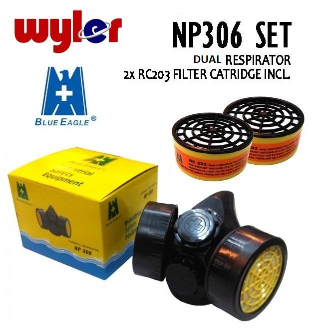 Blue Eagle NP306 / RC203 Spray Paint Dual Respirator Gas Mask Set PPE ...