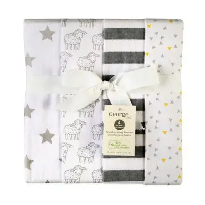 Boy- 4 in 1 baby Organic Cotton Flannel Receiving Blankets (Depending on a available color design)